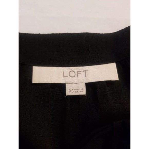 Loft Womens Blouse Size XS Black Split Neck Tied Short Sleeve Pleated Pullover - Picture 9 of 12